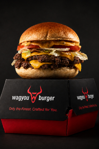 Wagyou Burger packaging design — branded paper bag and delivery packaging designed by BRAM