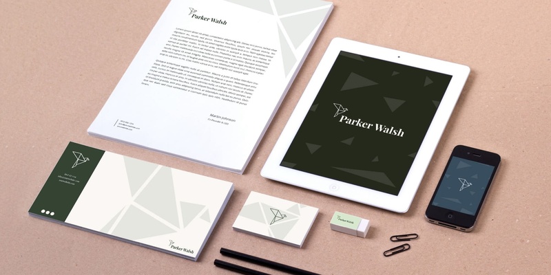 Parker Walsh brand identity — corporate recovery firm logo and visual identity designed by BRAM