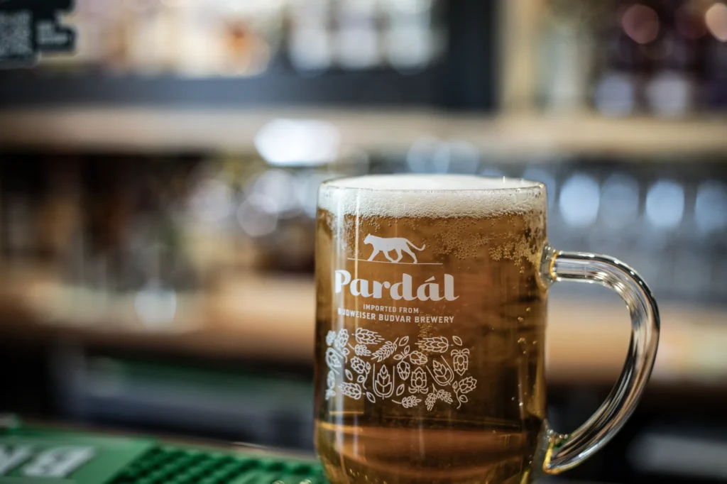 A pint of lager on the bar at KWB