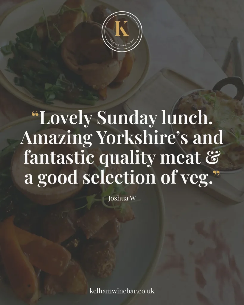 KWB social post featuring a customer review of the Sunday lunch